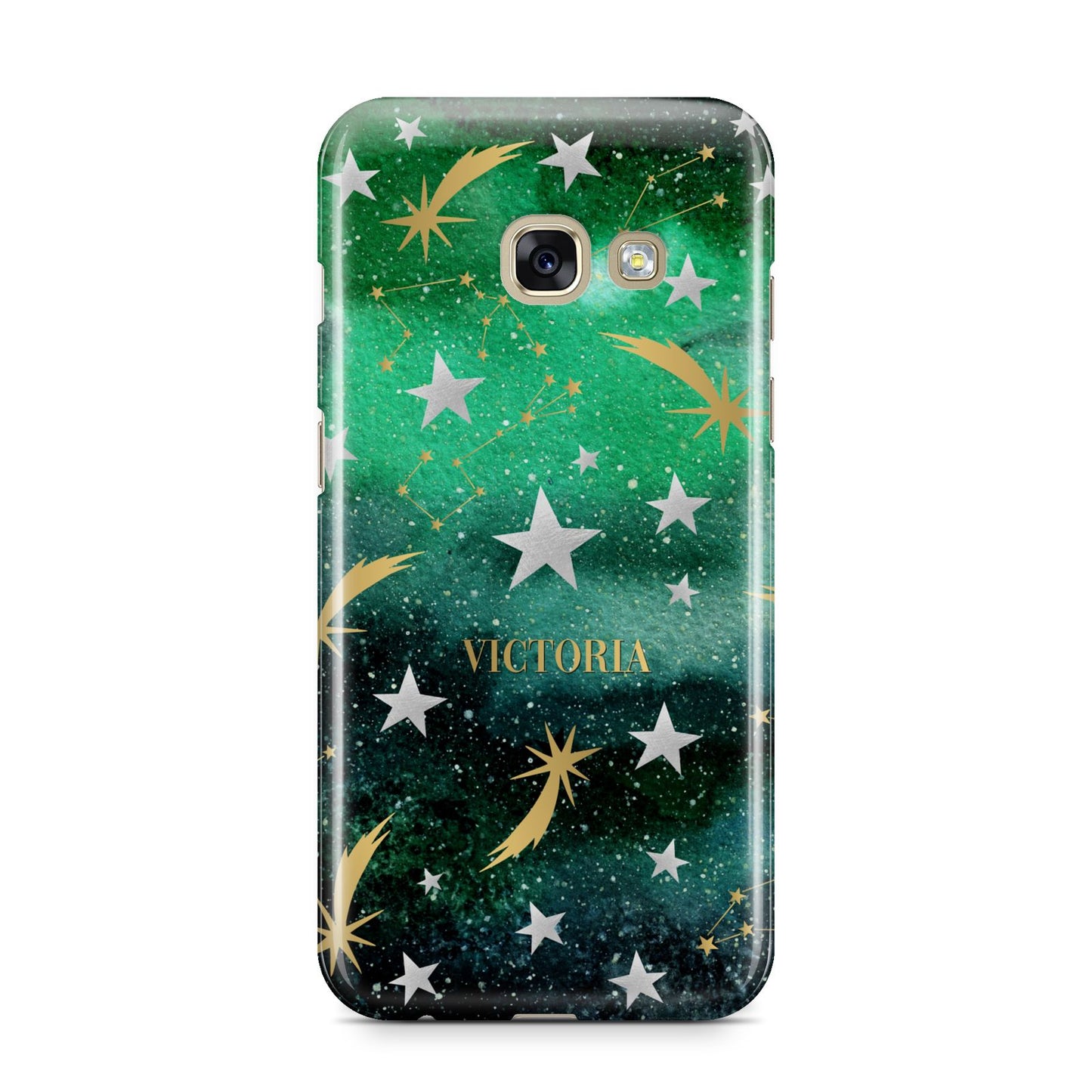 Personalised Green Cloud Stars Samsung Galaxy A3 2017 Case on gold phone