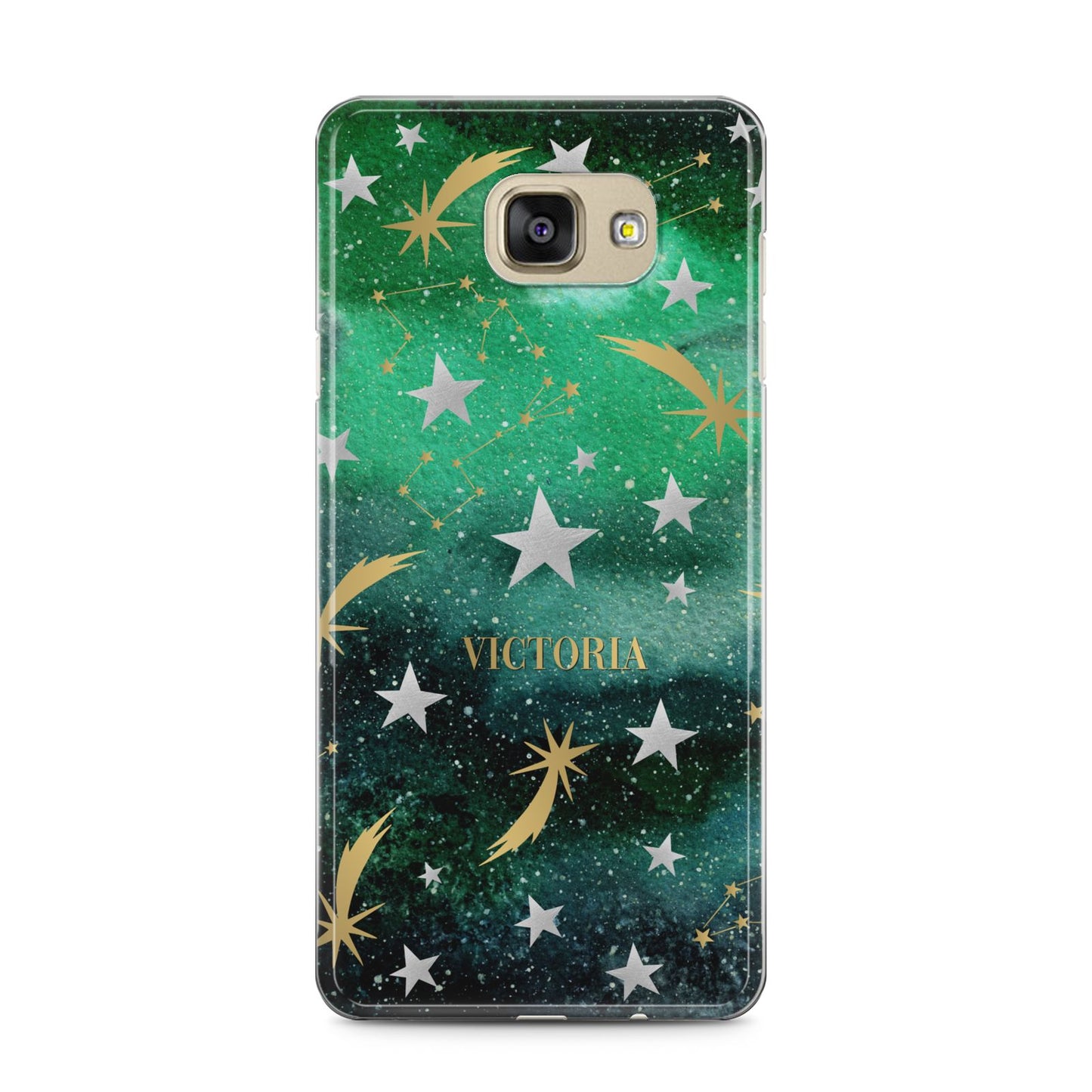 Personalised Green Cloud Stars Samsung Galaxy A5 2016 Case on gold phone