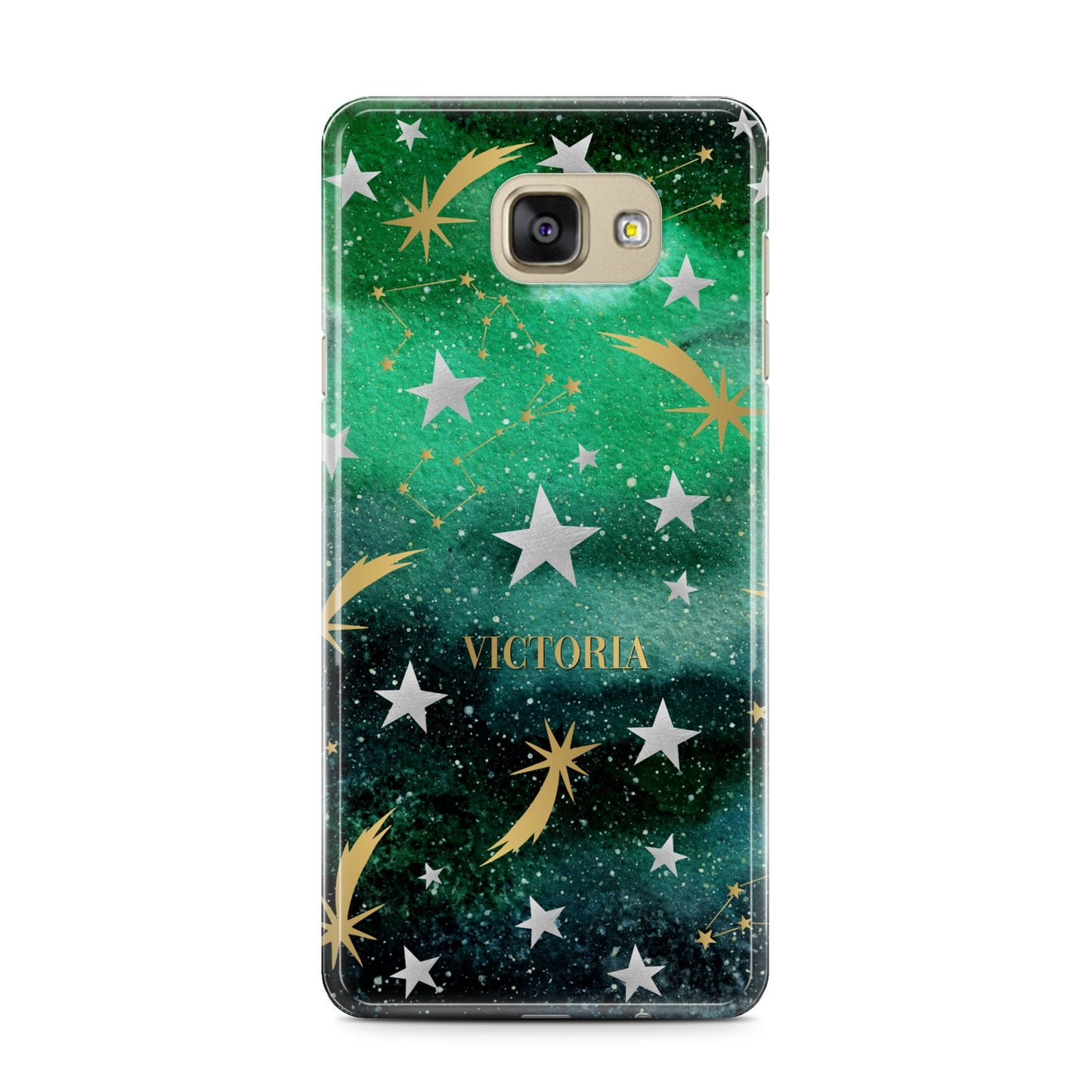 Personalised Green Cloud Stars Samsung Galaxy A7 2016 Case on gold phone