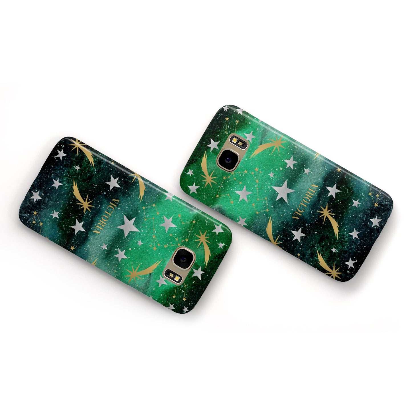 Personalised Green Cloud Stars Samsung Galaxy Case Flat Overview