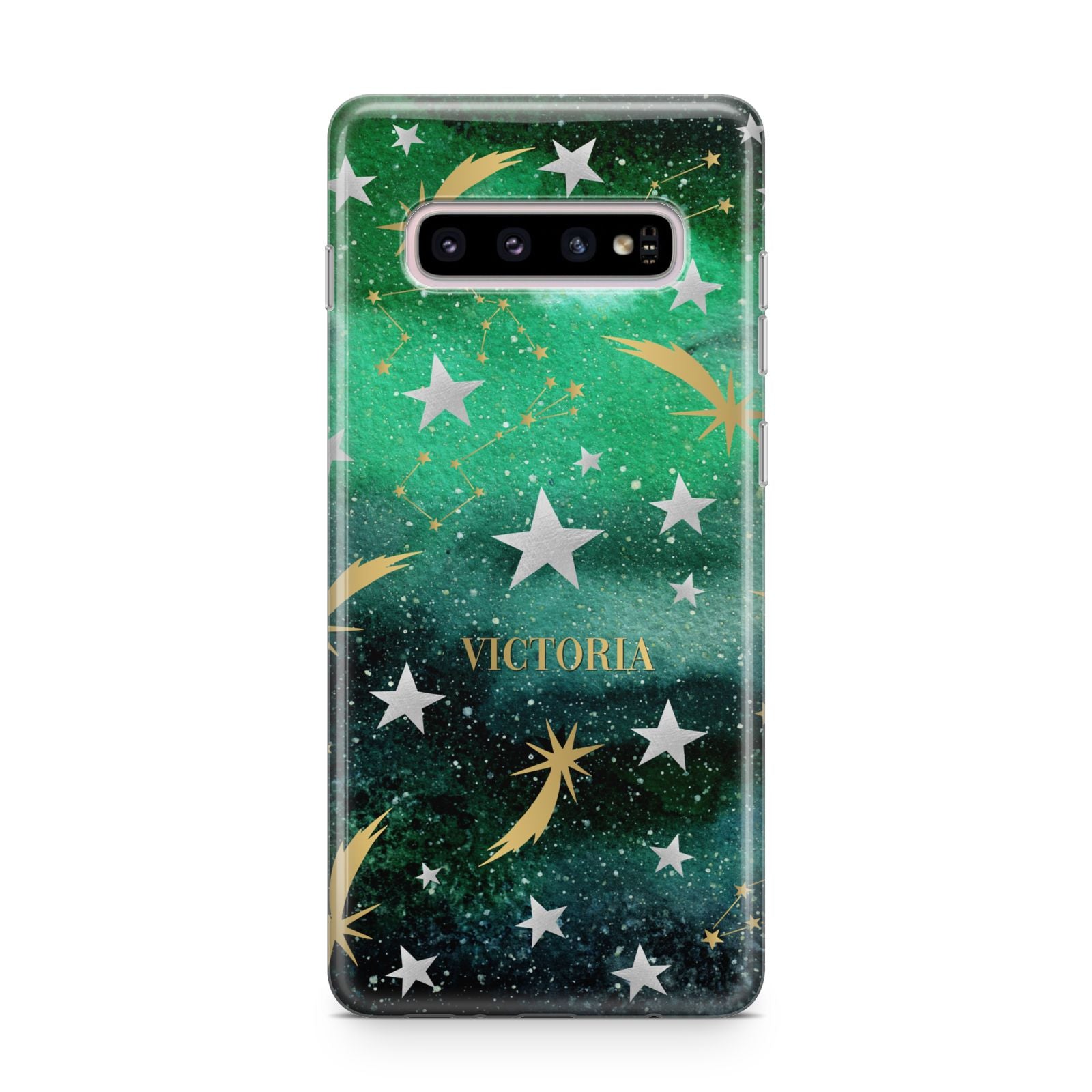 Personalised Green Cloud Stars Samsung Galaxy S10 Plus Case