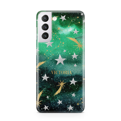 Personalised Green Cloud Stars Samsung S21 Case