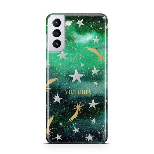 Personalised Green Cloud Stars Samsung S21 Plus Phone Case