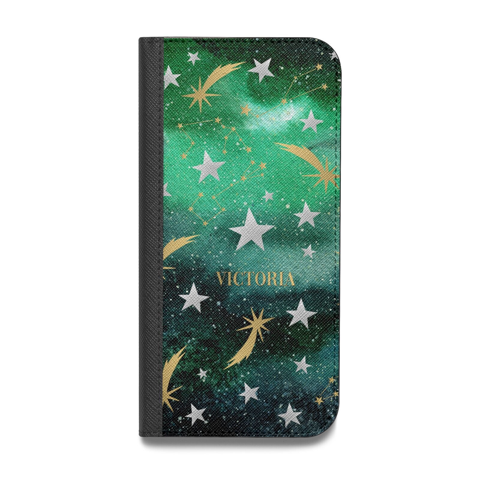 Personalised Green Cloud Stars Vegan Leather Flip iPhone Case