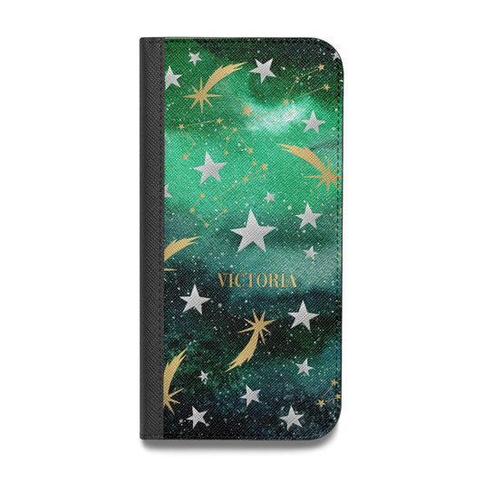 Personalised Green Cloud Stars Vegan Leather Flip iPhone Case