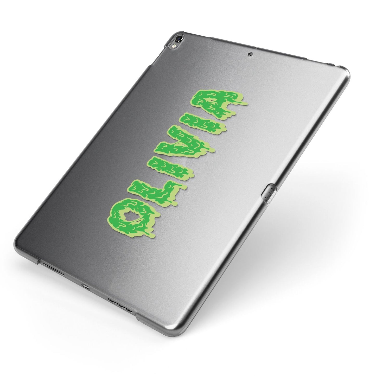 Personalised Green Halloween Slime Text Apple iPad Case on Grey iPad Side View