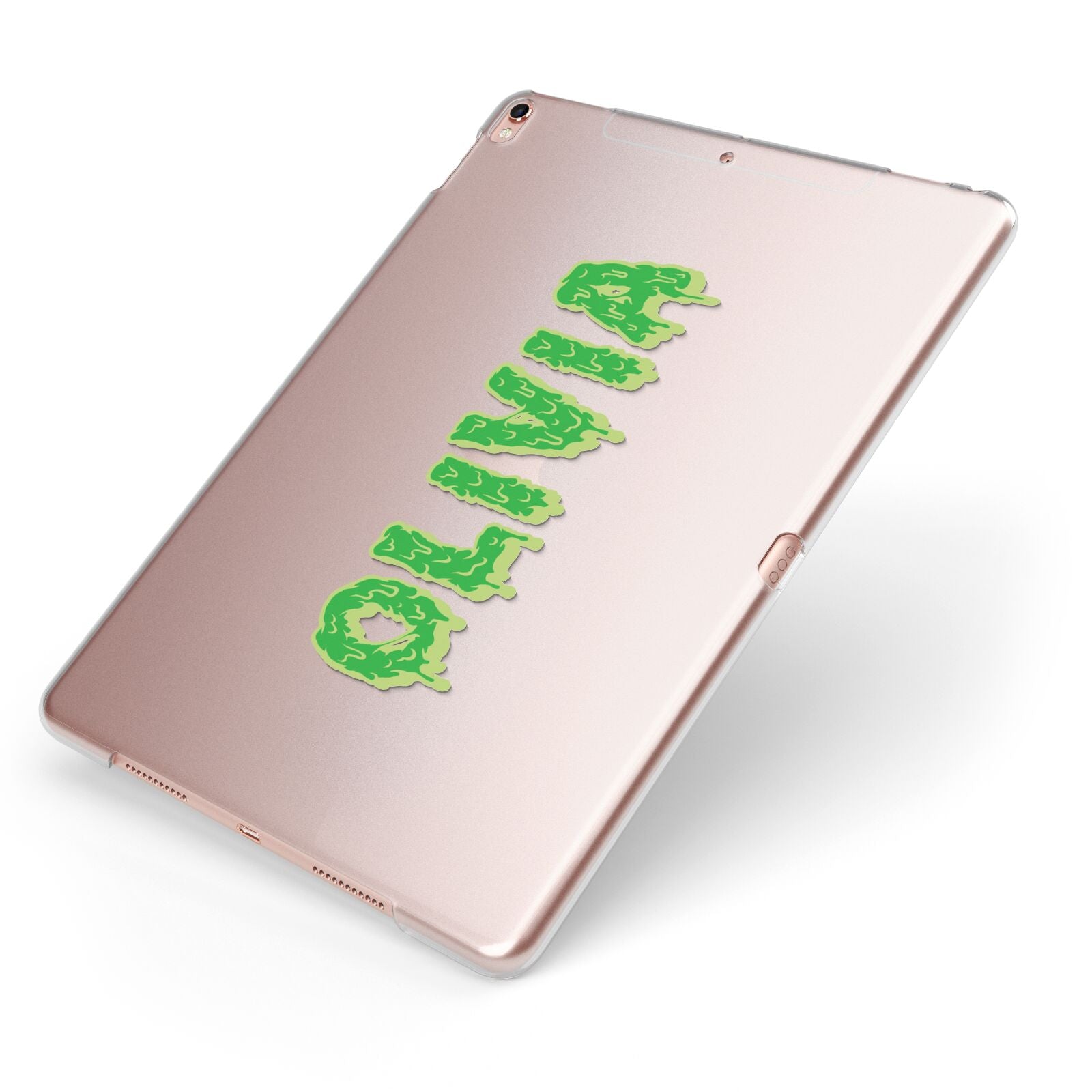 Personalised Green Halloween Slime Text Apple iPad Case on Rose Gold iPad Side View