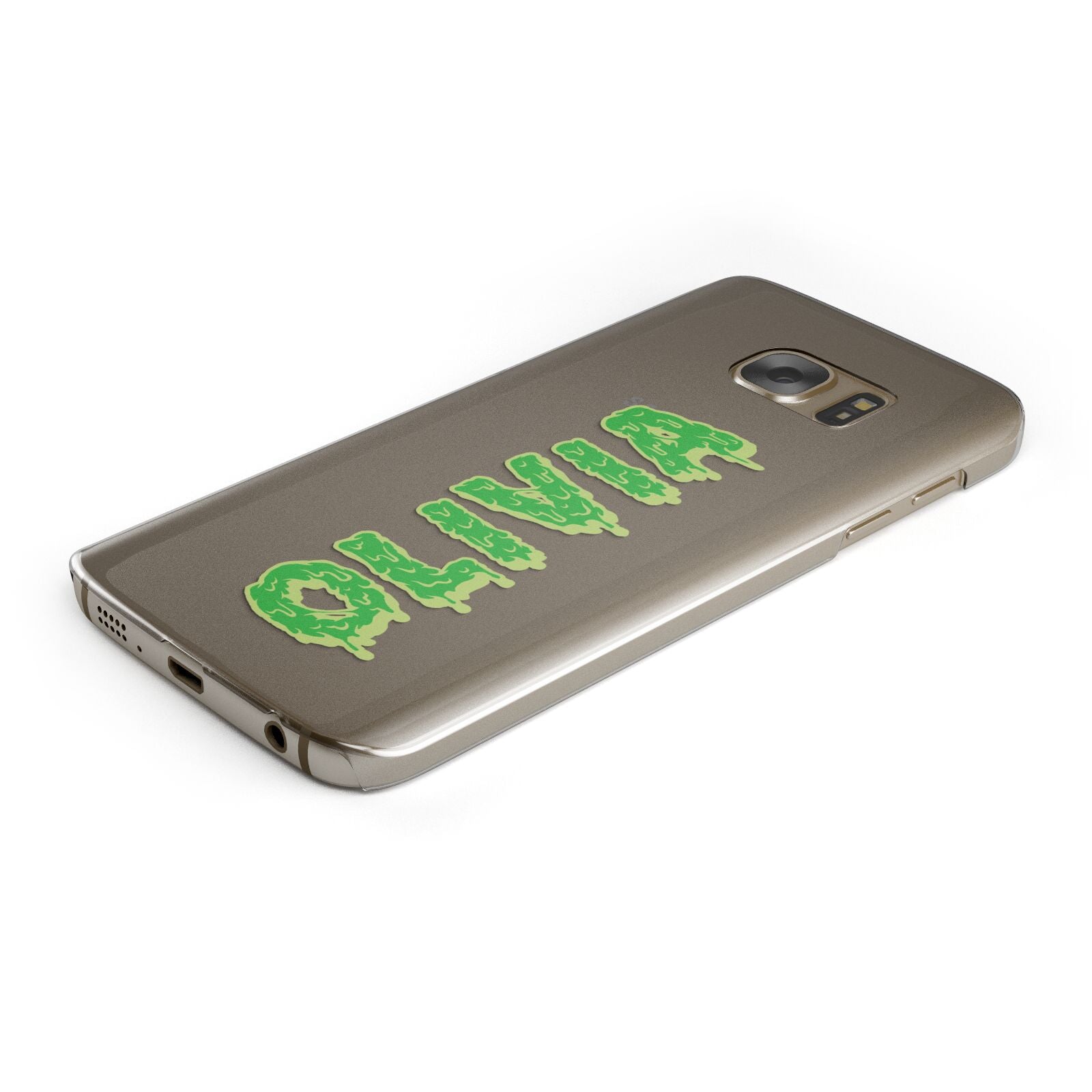 Personalised Green Halloween Slime Text Protective Samsung Galaxy Case Angled Image