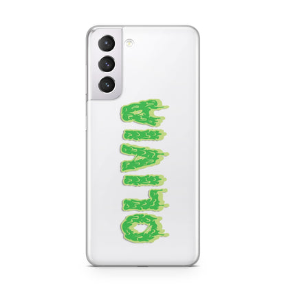 Personalised Green Halloween Slime Text Samsung S21 Case