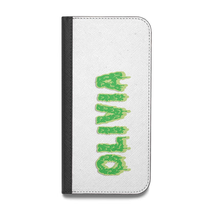 Personalised Green Halloween Slime Text Vegan Leather Flip Samsung Case