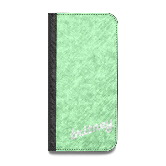 Personalised Green Name Vegan Leather Flip iPhone Case