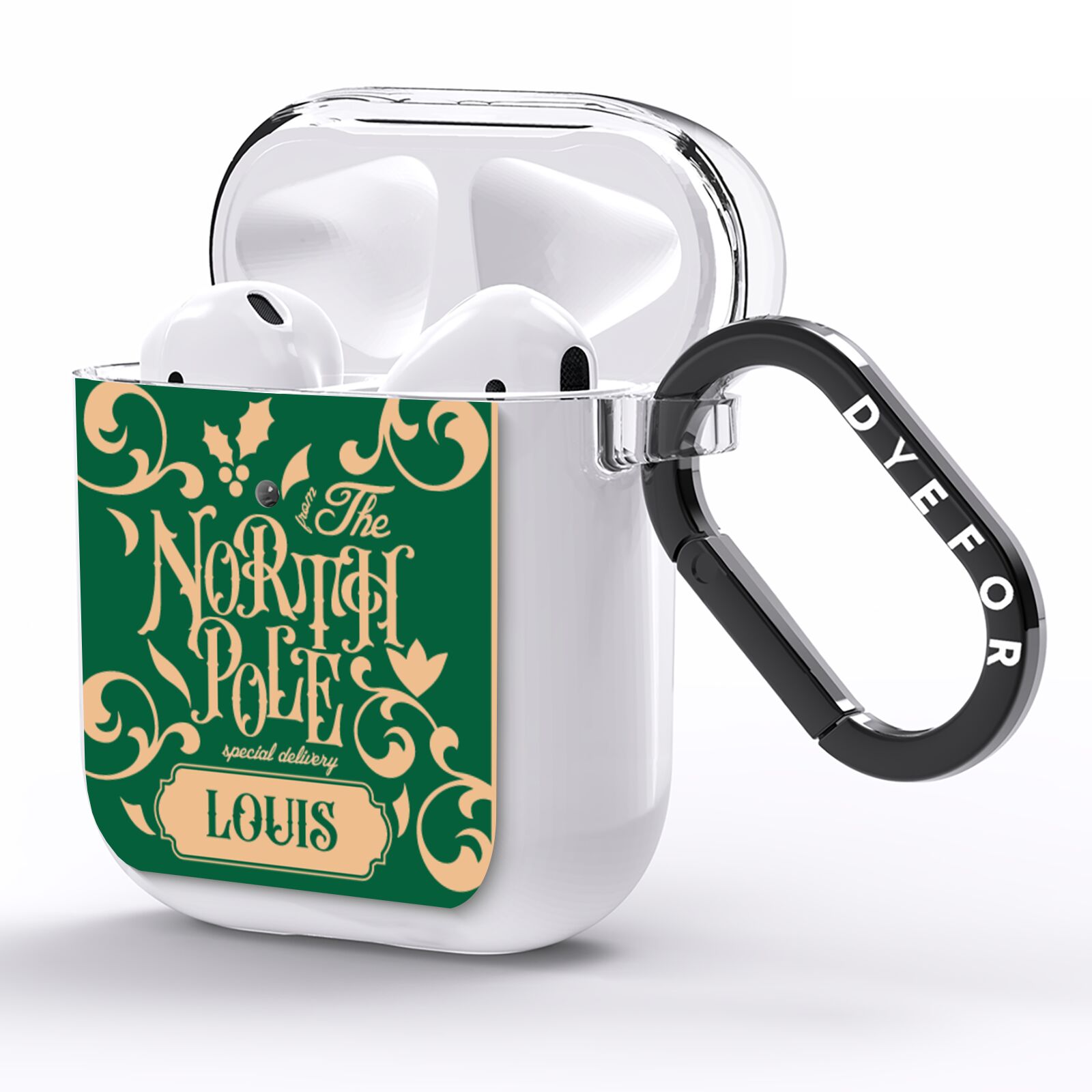 Personalised Green North Pole AirPods Clear Case Side Image