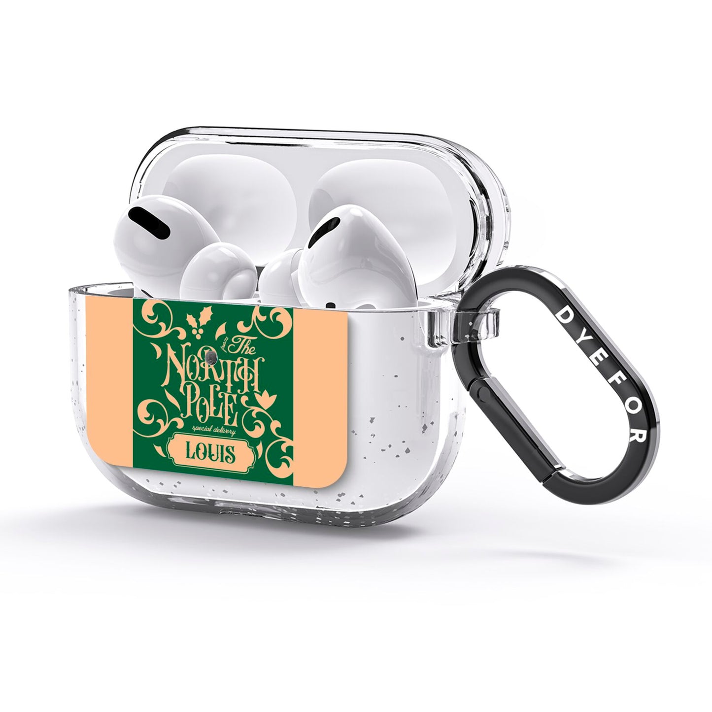 Personalised Green North Pole AirPods Glitter Case 3rd Gen Side Image