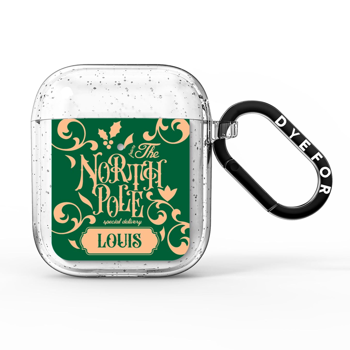 Personalised Green North Pole AirPods Glitter Case