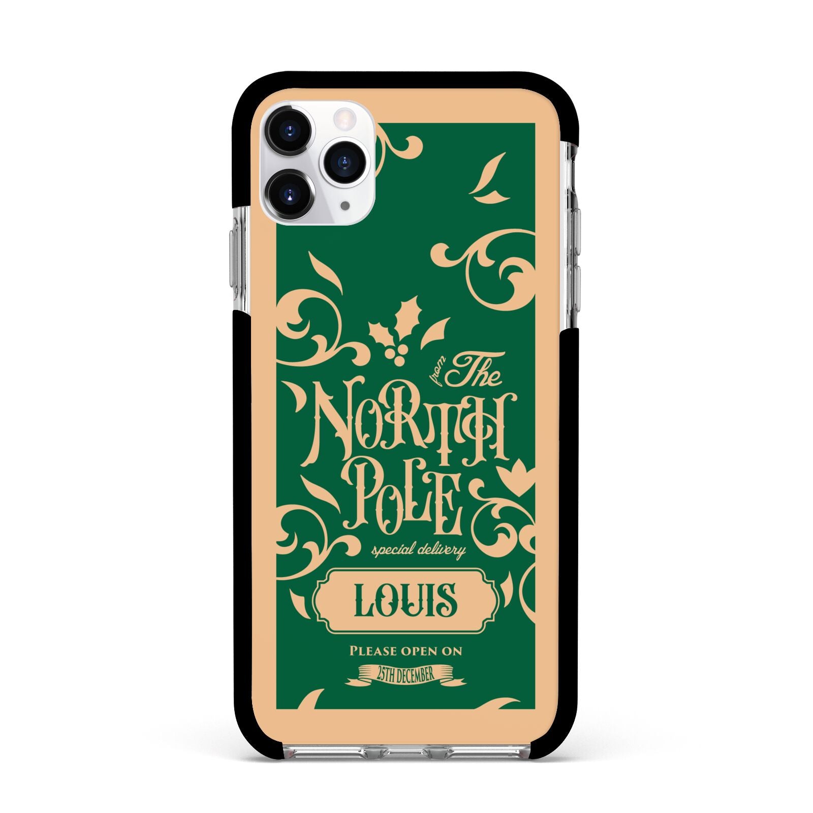 Personalised Green North Pole Apple iPhone 11 Pro Max in Silver with Black Impact Case