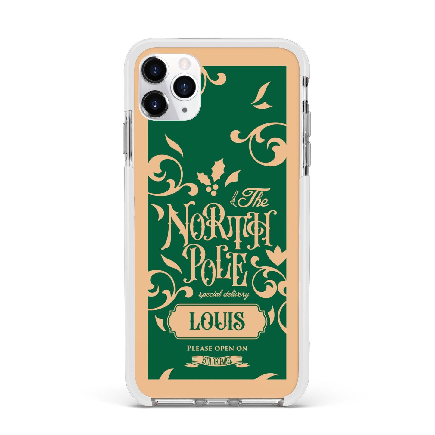 Personalised Green North Pole Apple iPhone 11 Pro Max in Silver with White Impact Case