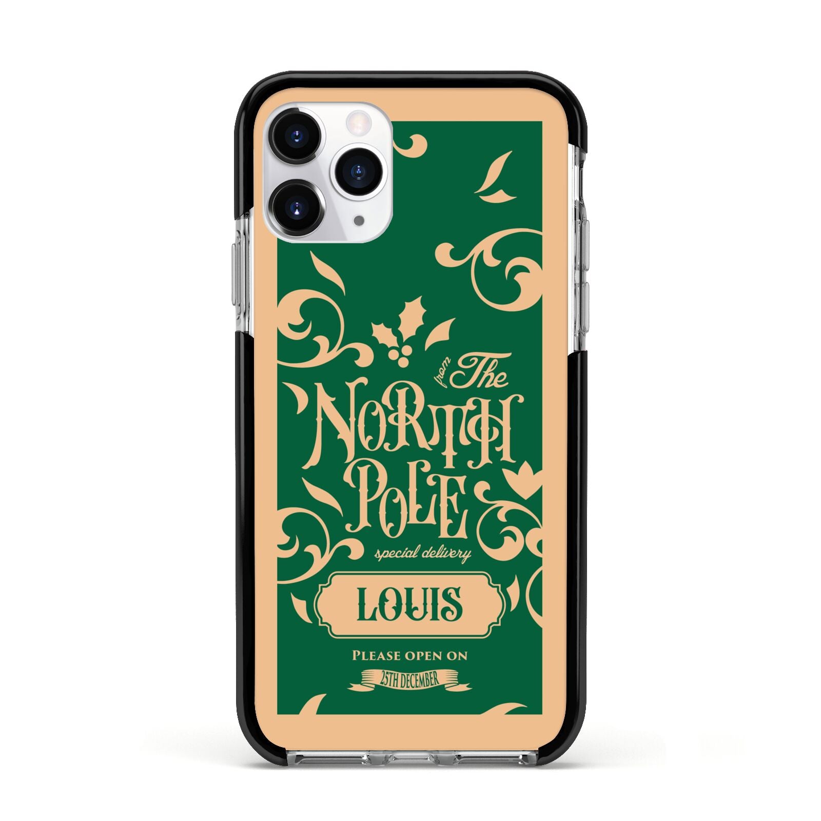 Personalised Green North Pole Apple iPhone 11 Pro in Silver with Black Impact Case