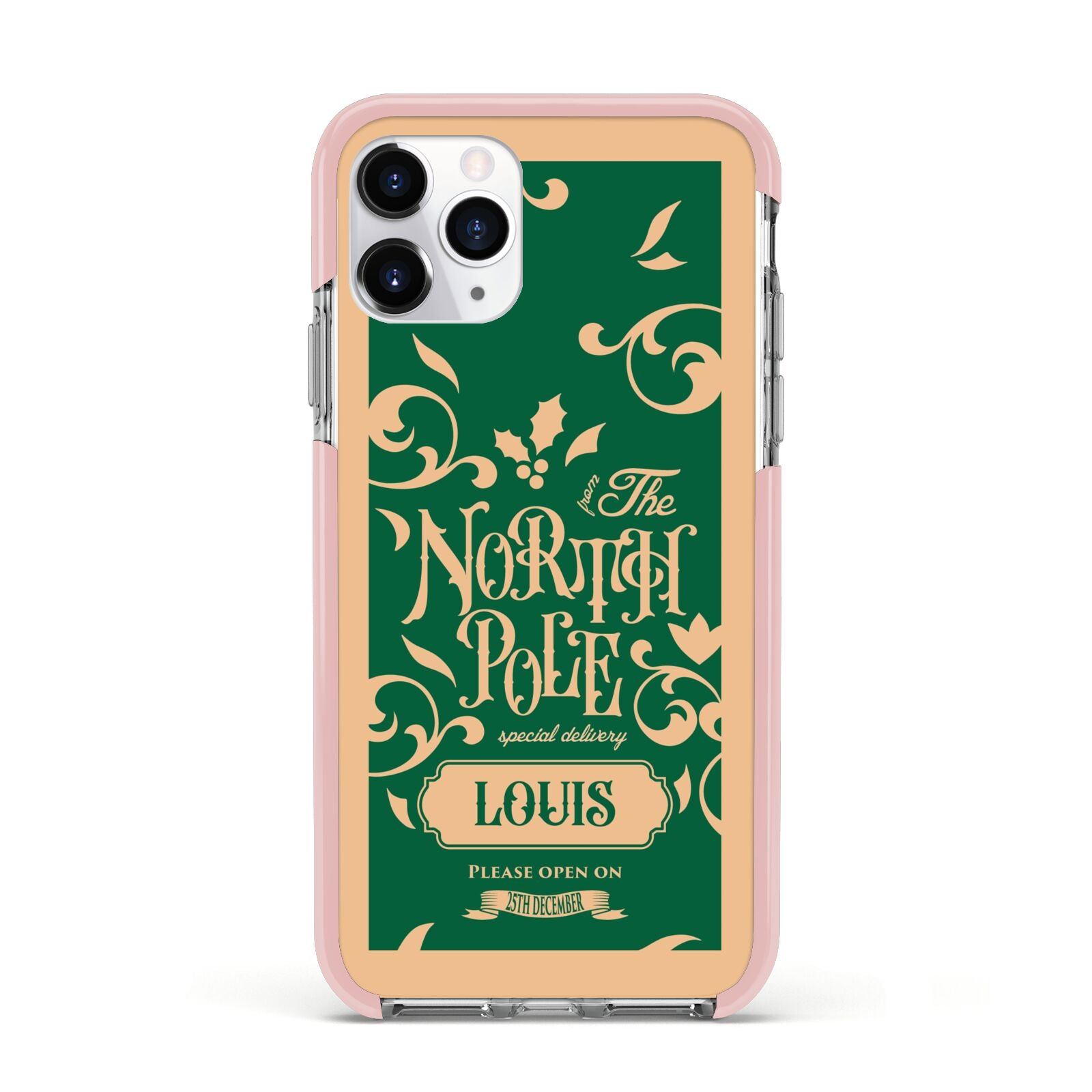 Personalised Green North Pole Apple iPhone 11 Pro in Silver with Pink Impact Case