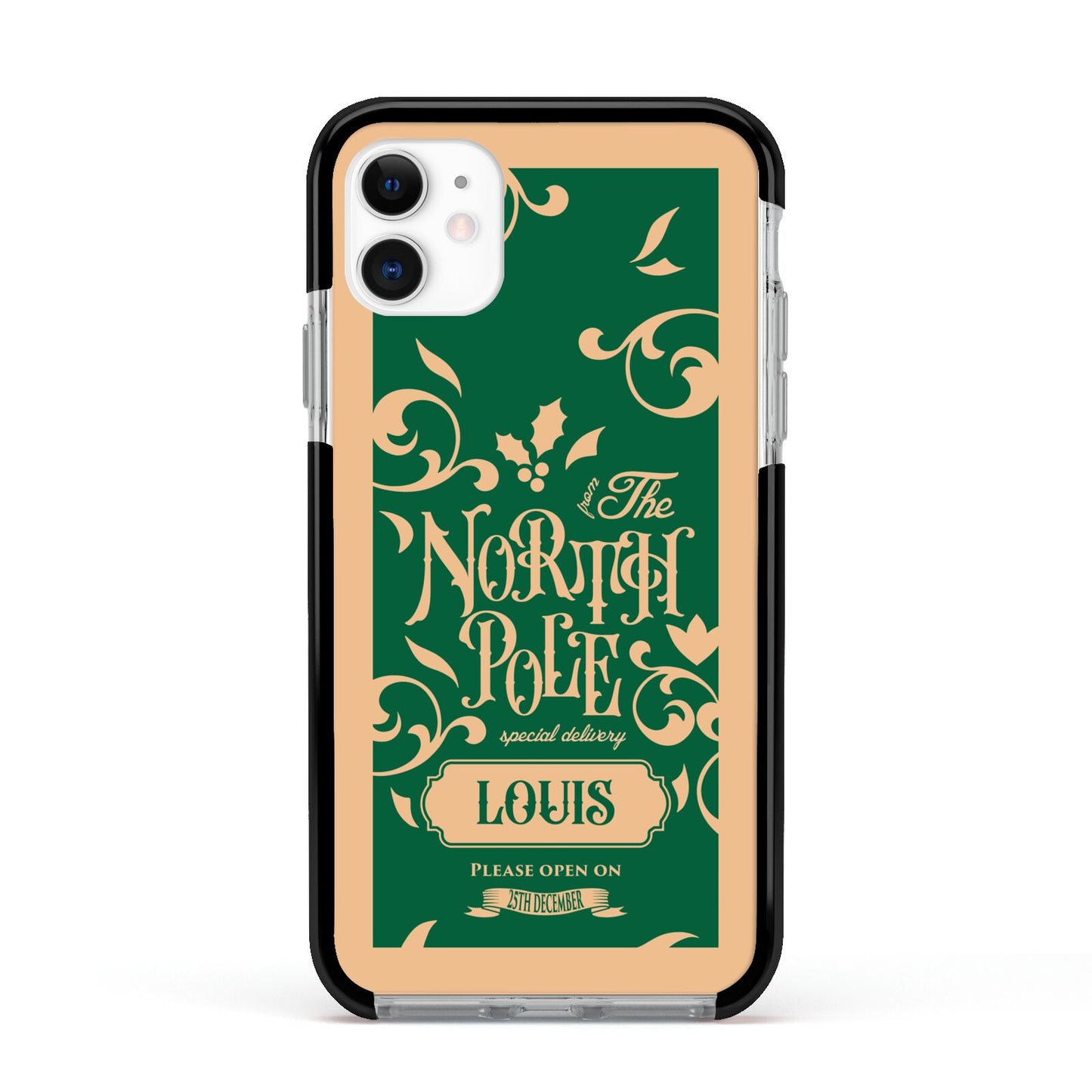 Personalised Green North Pole Apple iPhone 11 in White with Black Impact Case