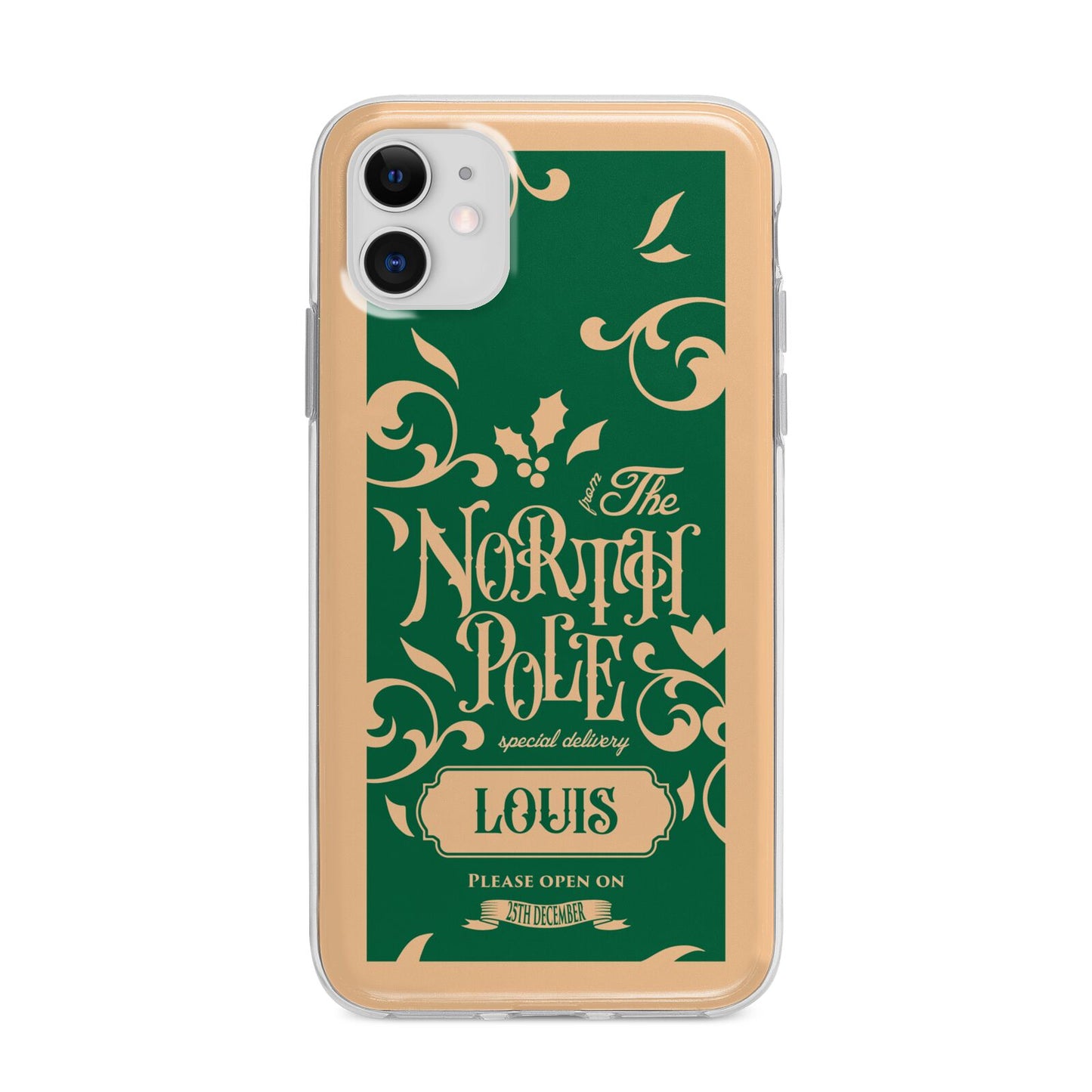 Personalised Green North Pole Apple iPhone 11 in White with Bumper Case