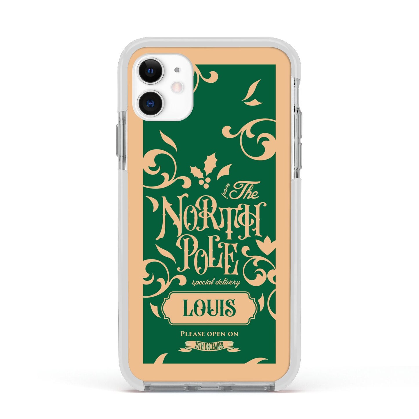 Personalised Green North Pole Apple iPhone 11 in White with White Impact Case