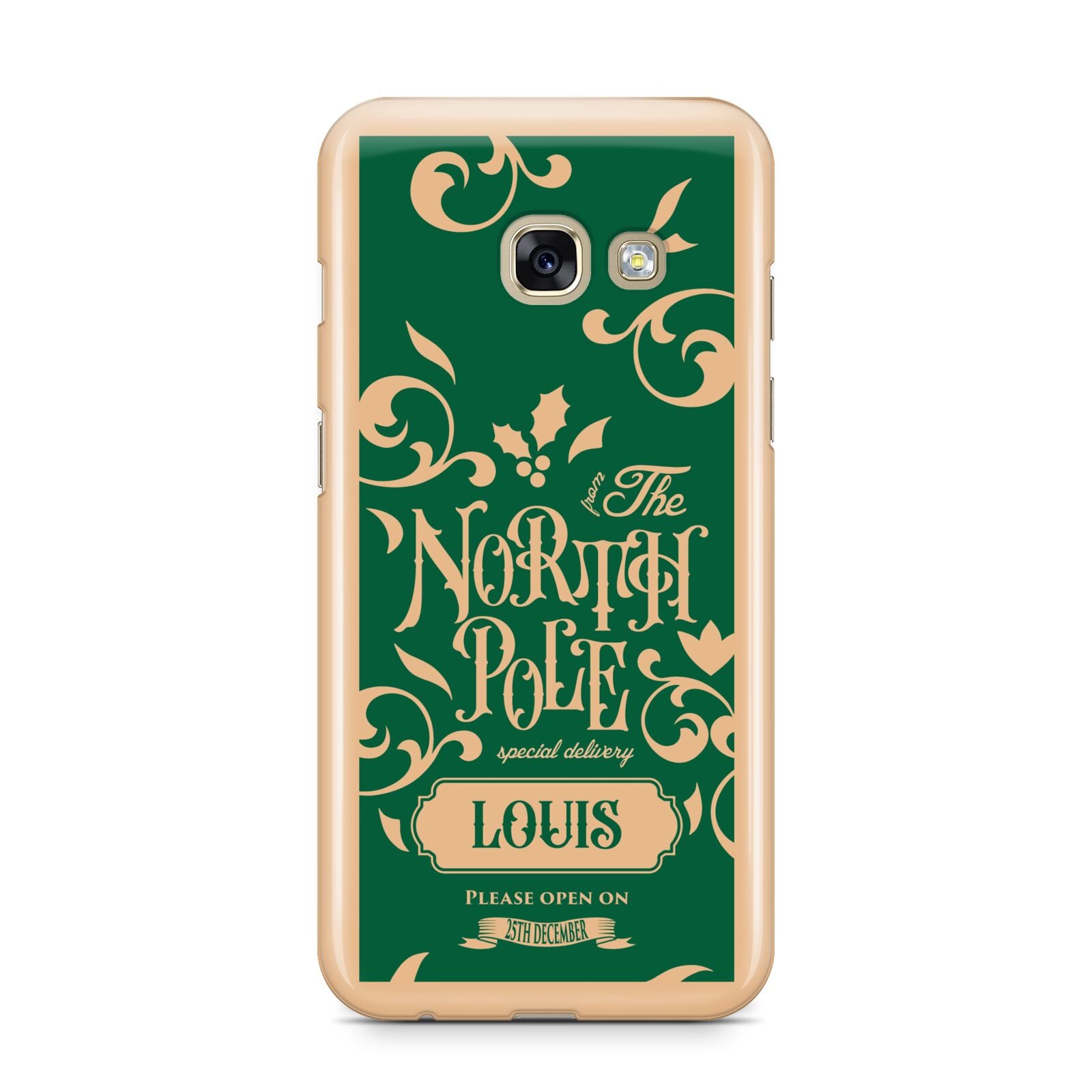 Personalised Green North Pole Samsung Galaxy A3 2017 Case on gold phone