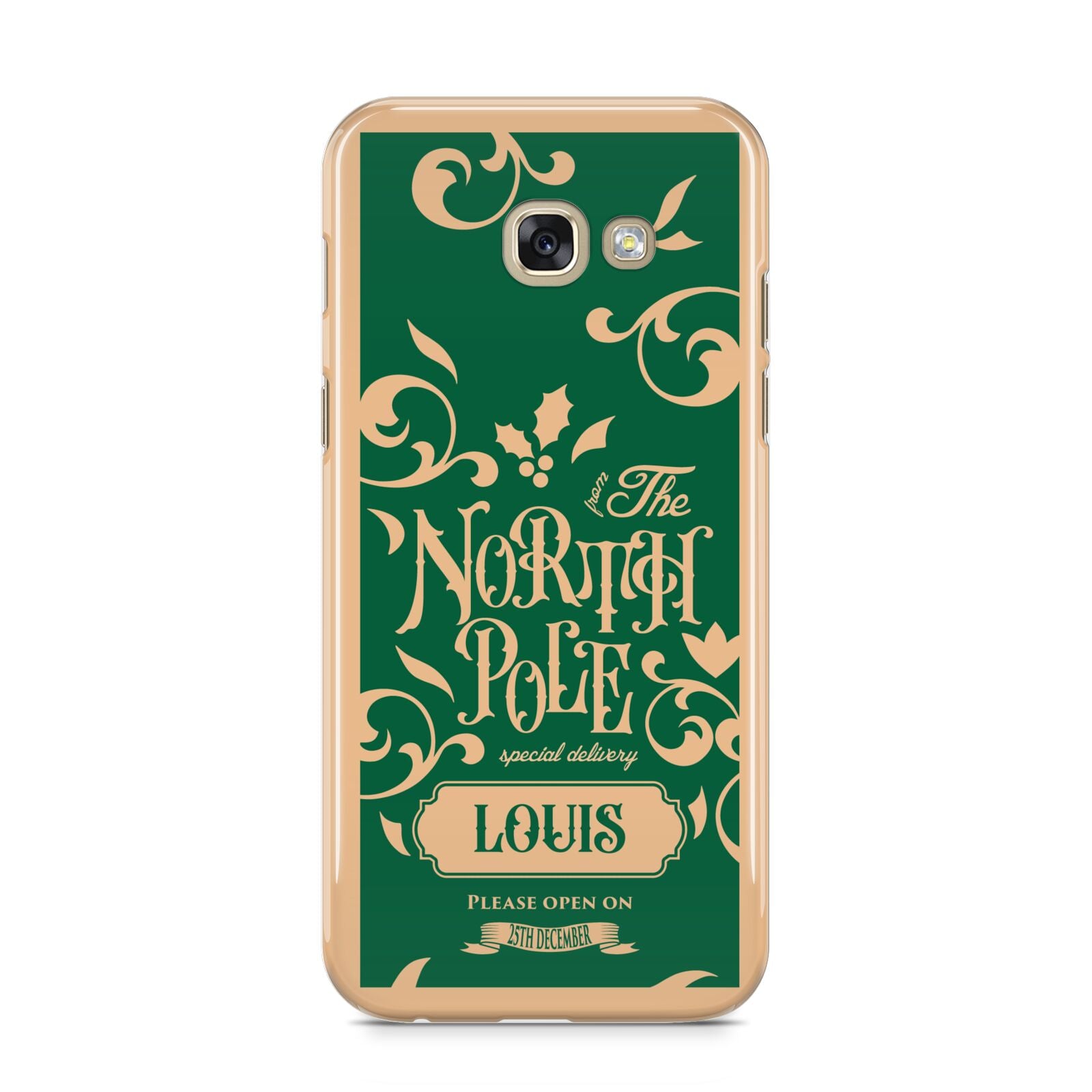 Personalised Green North Pole Samsung Galaxy A5 2017 Case on gold phone