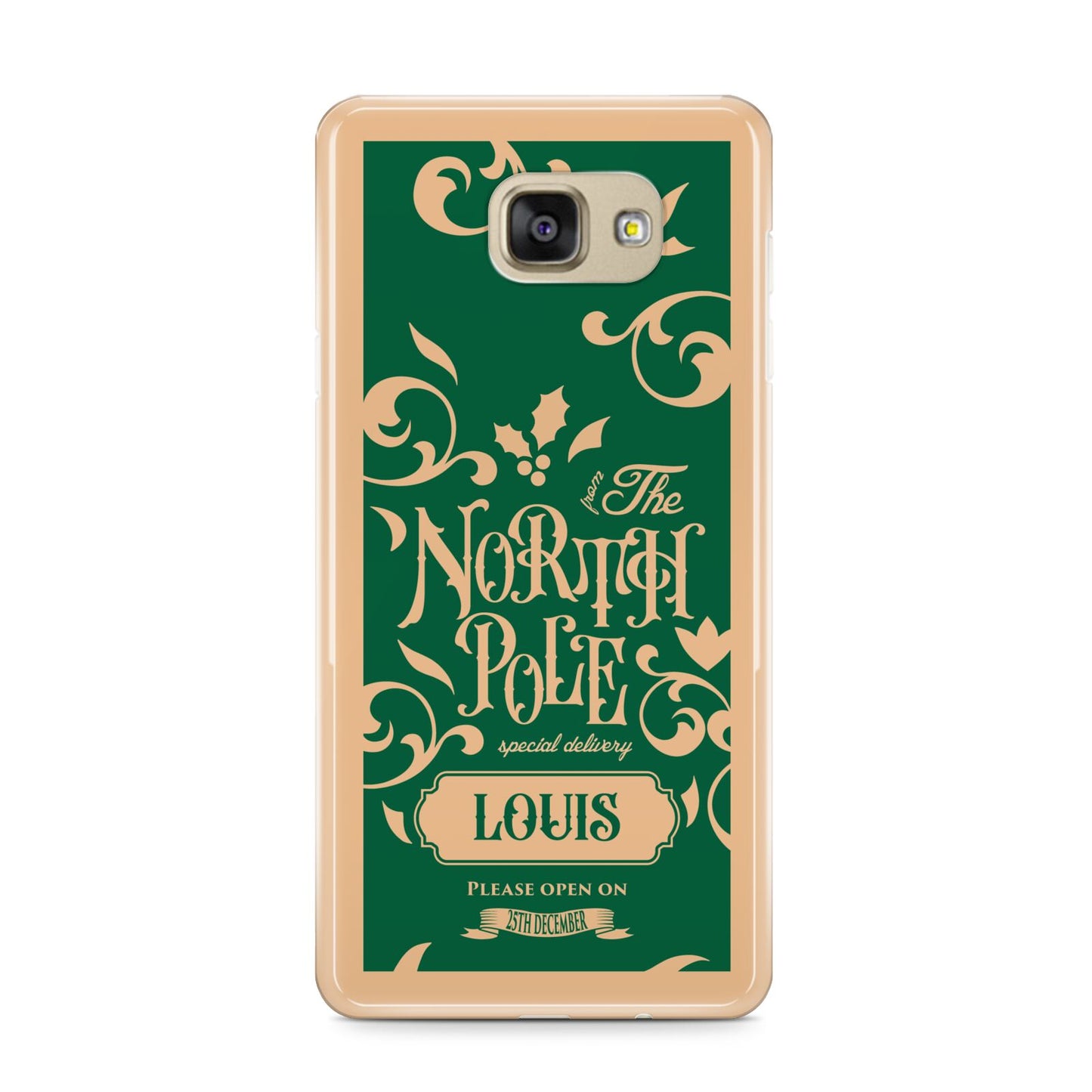 Personalised Green North Pole Samsung Galaxy A9 2016 Case on gold phone