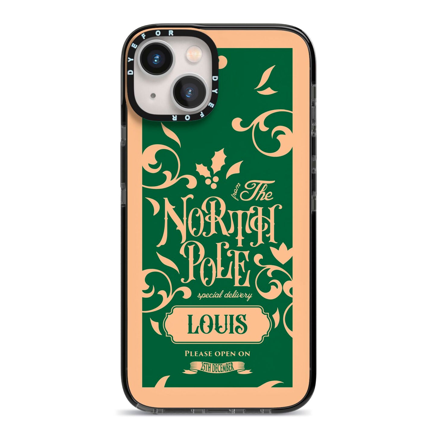 Personalised Green North Pole iPhone 13 Black Impact Case on Silver phone