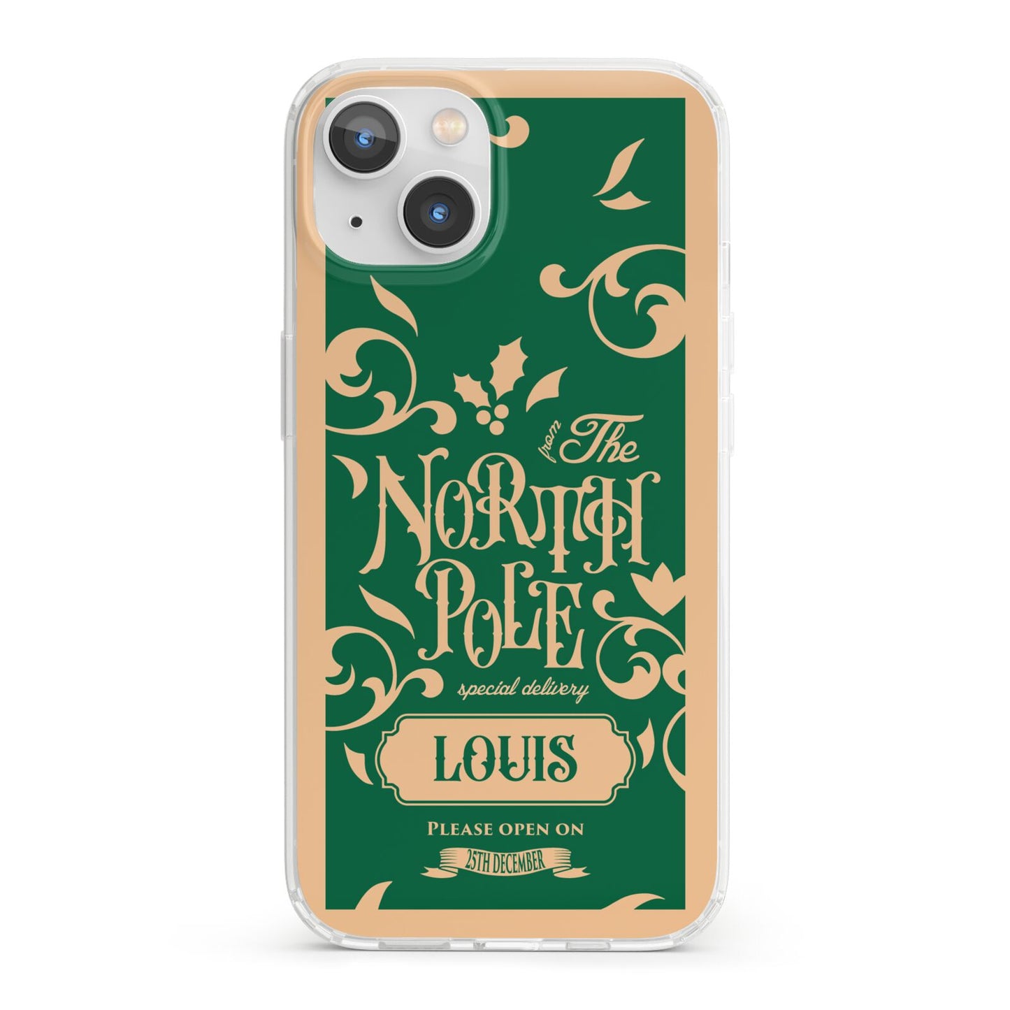 Personalised Green North Pole iPhone 13 Clear Bumper Case