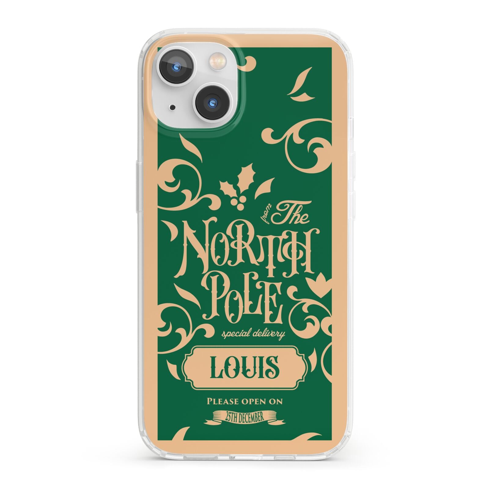 Personalised Green North Pole iPhone 13 Clear Bumper Case