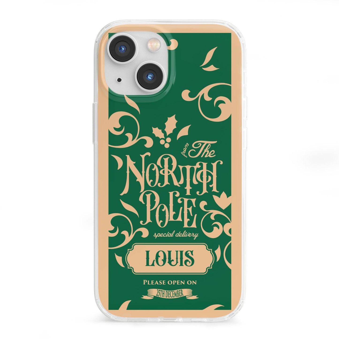 Personalised Green North Pole iPhone 13 Mini Clear Bumper Case