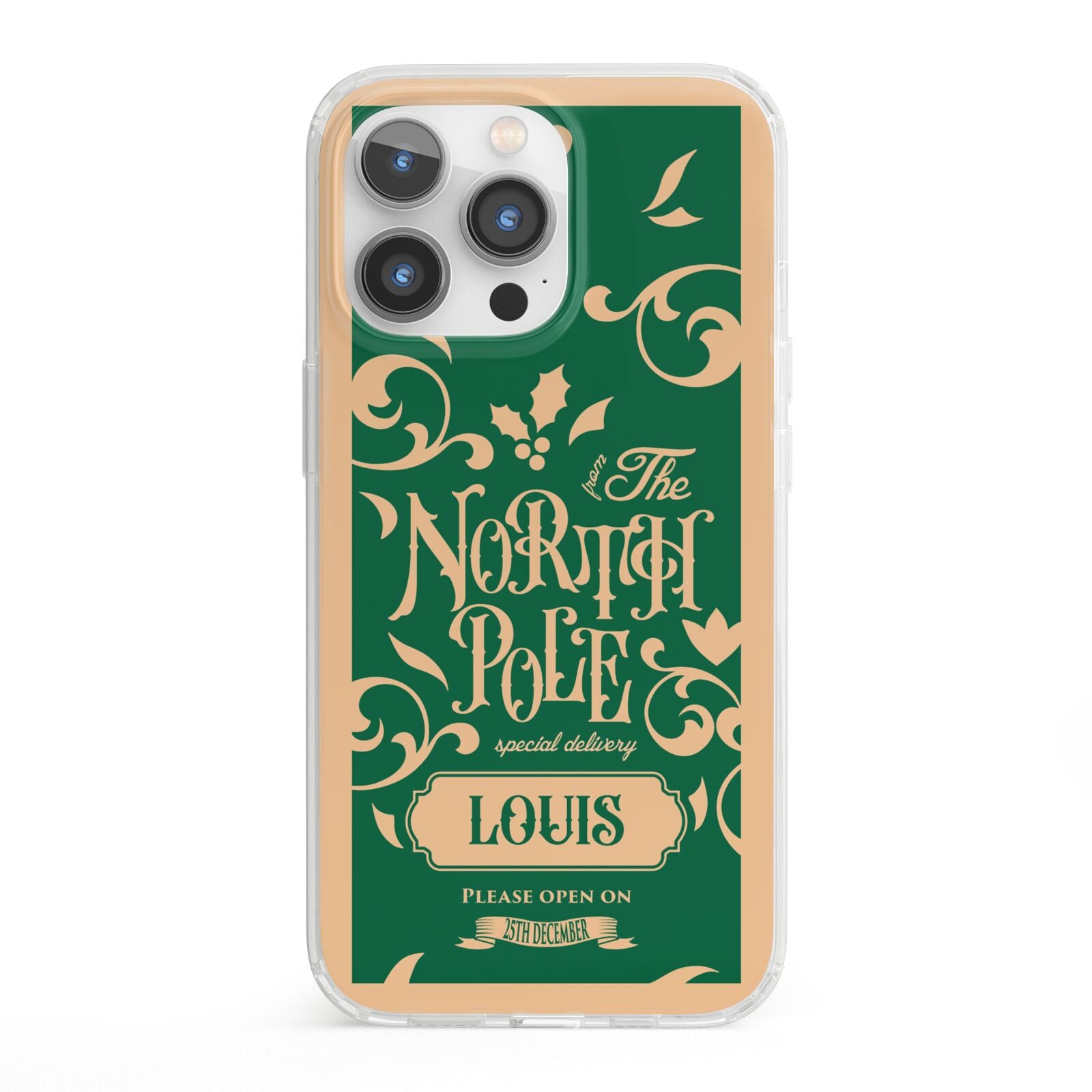 Personalised Green North Pole iPhone 13 Pro Clear Bumper Case