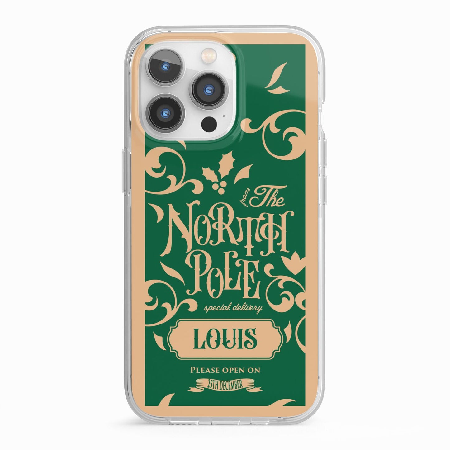 Personalised Green North Pole iPhone 13 Pro TPU Impact Case with White Edges