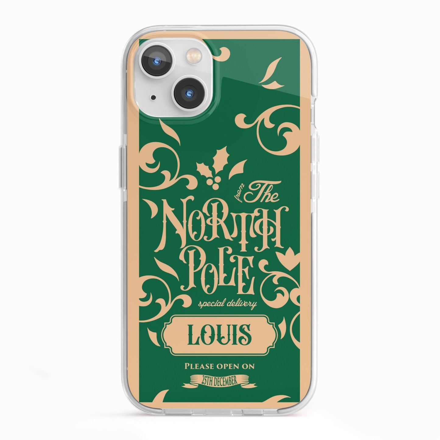 Personalised Green North Pole iPhone 13 TPU Impact Case with White Edges