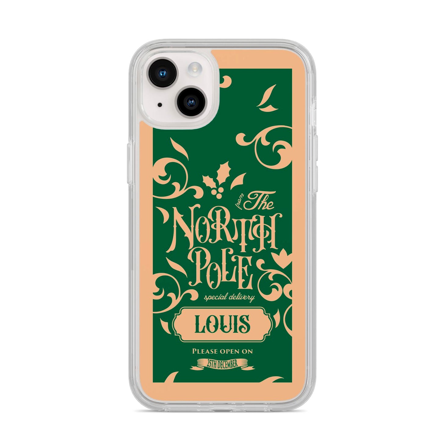 Personalised Green North Pole iPhone 14 Plus Clear Tough Case Starlight