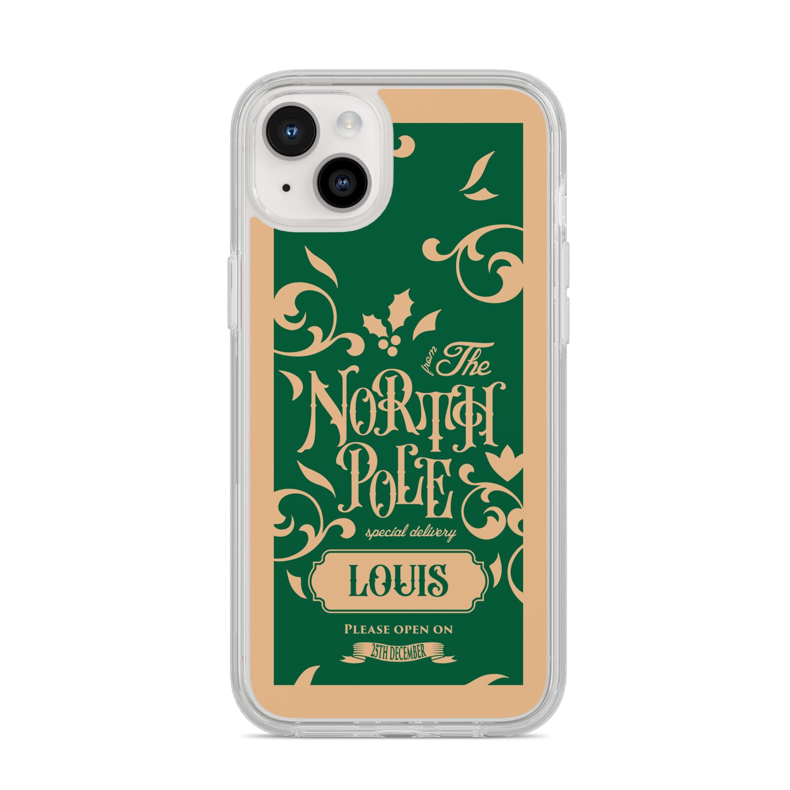 Personalised Green North Pole iPhone 14 Plus Clear Tough Case Starlight