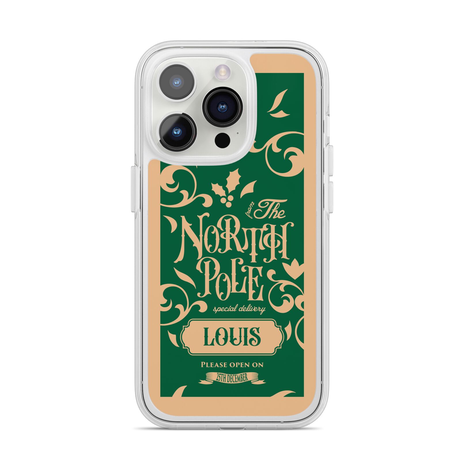 Personalised Green North Pole iPhone 14 Pro Clear Tough Case Silver