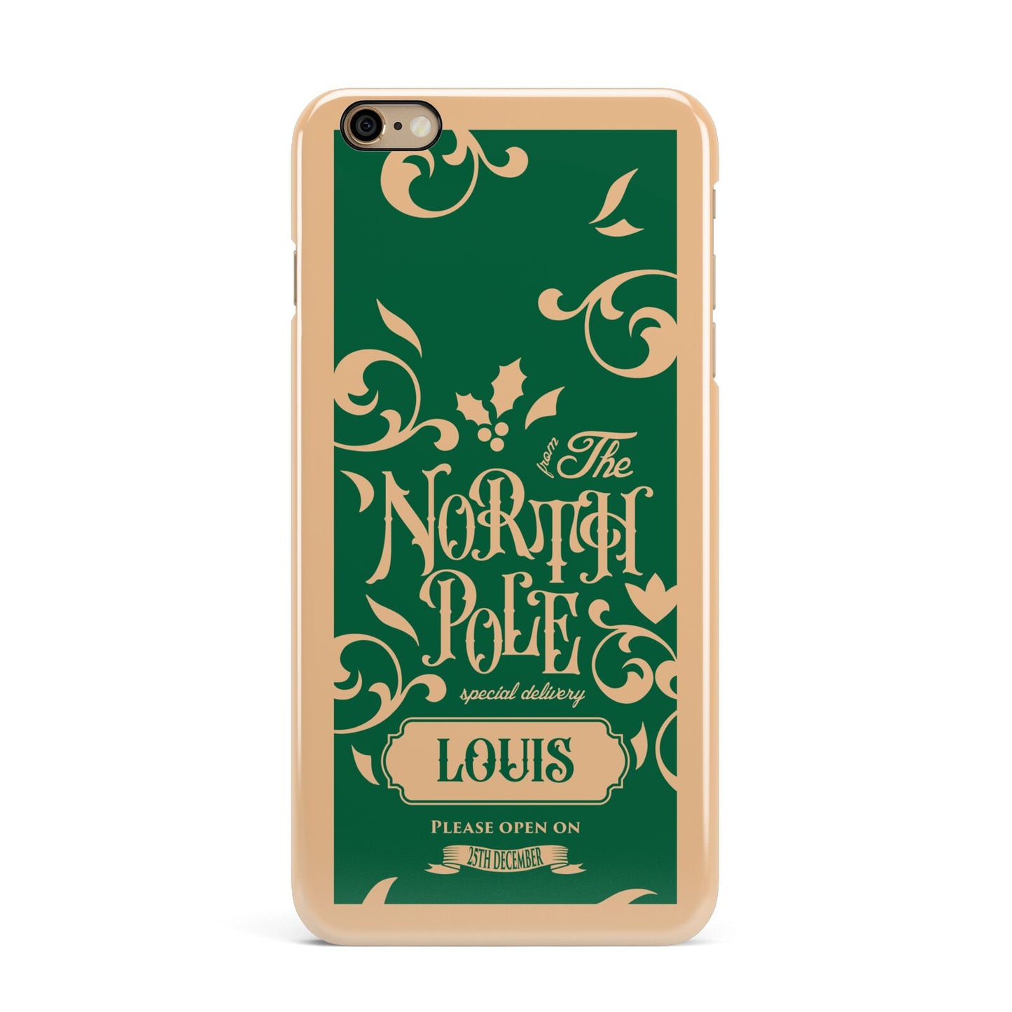 Personalised Green North Pole iPhone 6 Plus 3D Snap Case on Gold Phone