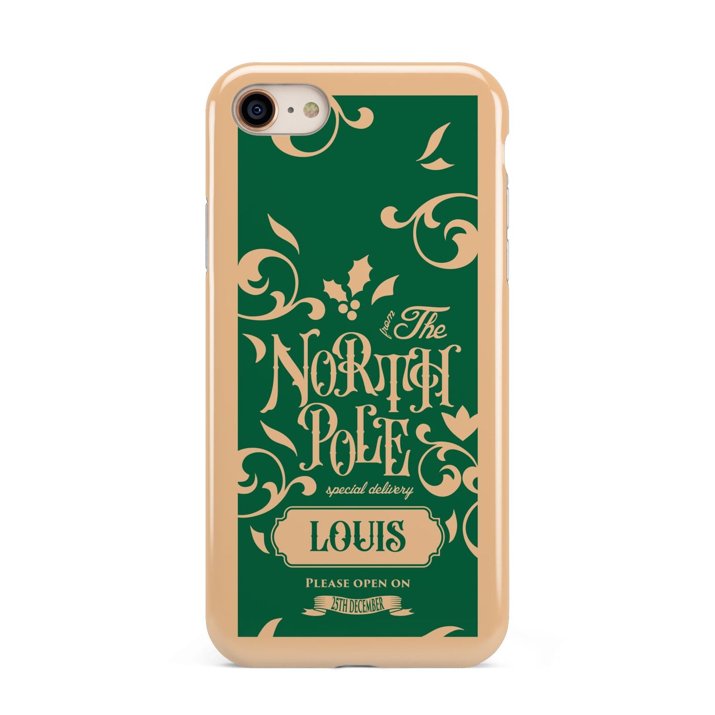 Personalised Green North Pole iPhone 8 3D Tough Case on Gold Phone