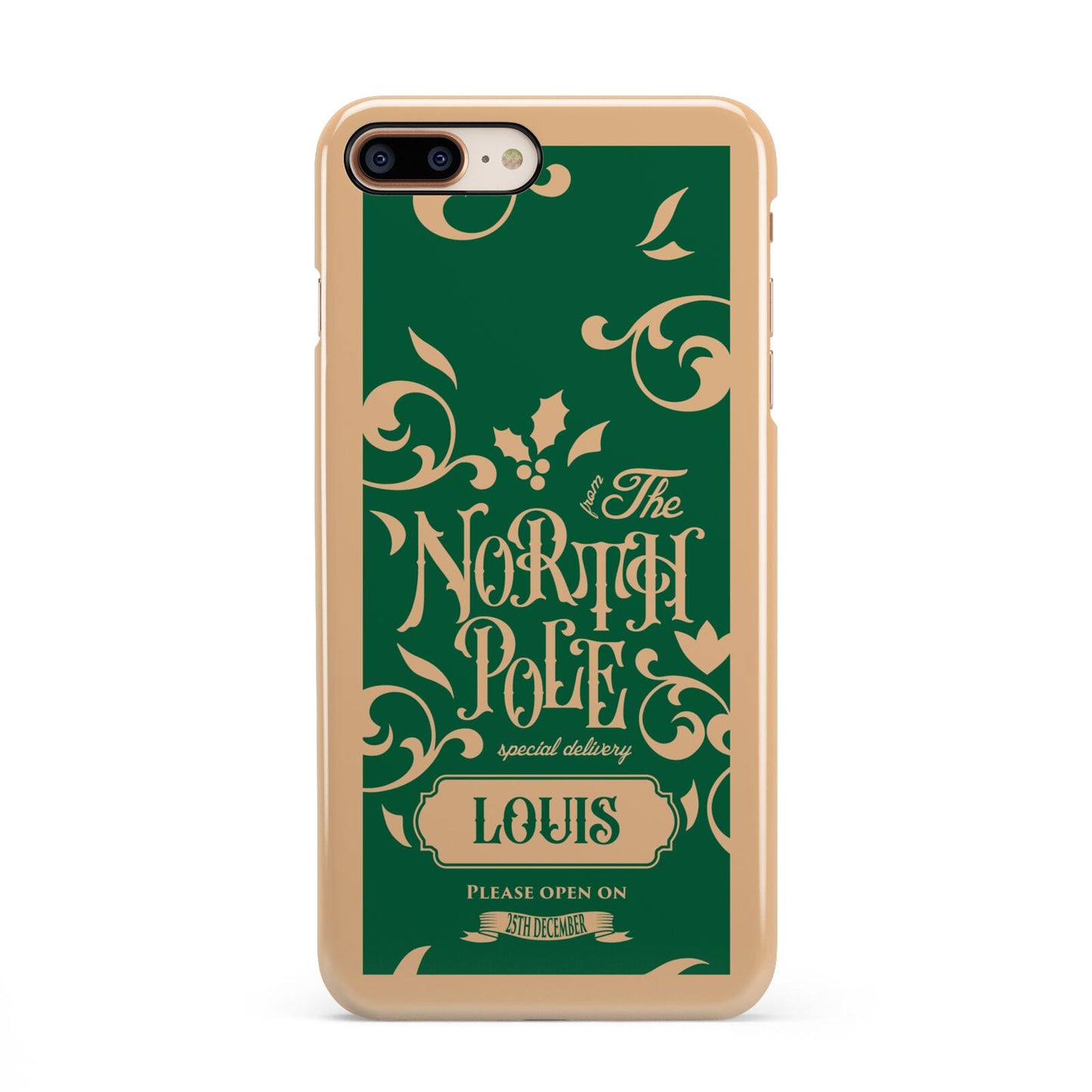 Personalised Green North Pole iPhone 8 Plus 3D Snap Case on Gold Phone