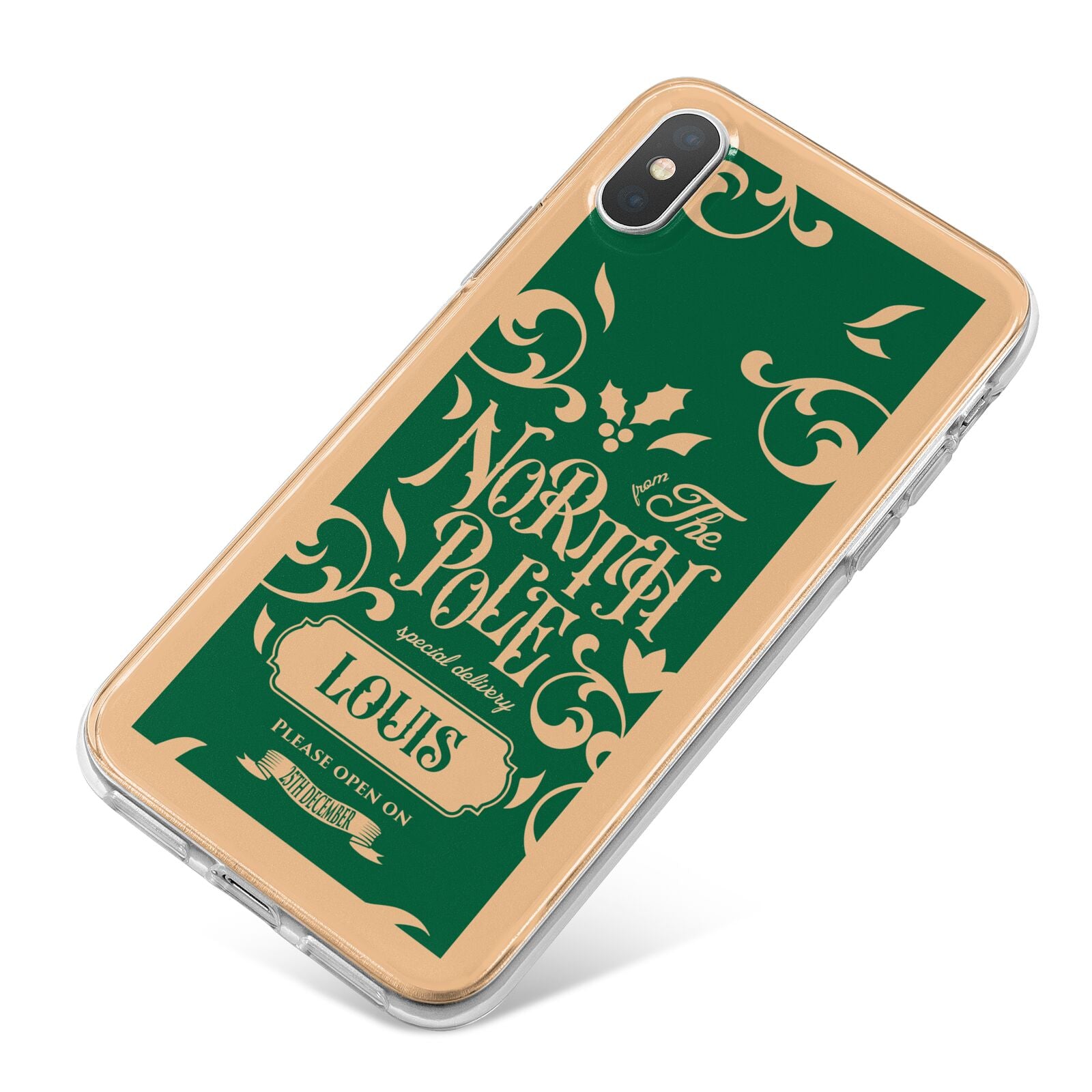 Personalised Green North Pole iPhone X Bumper Case on Silver iPhone