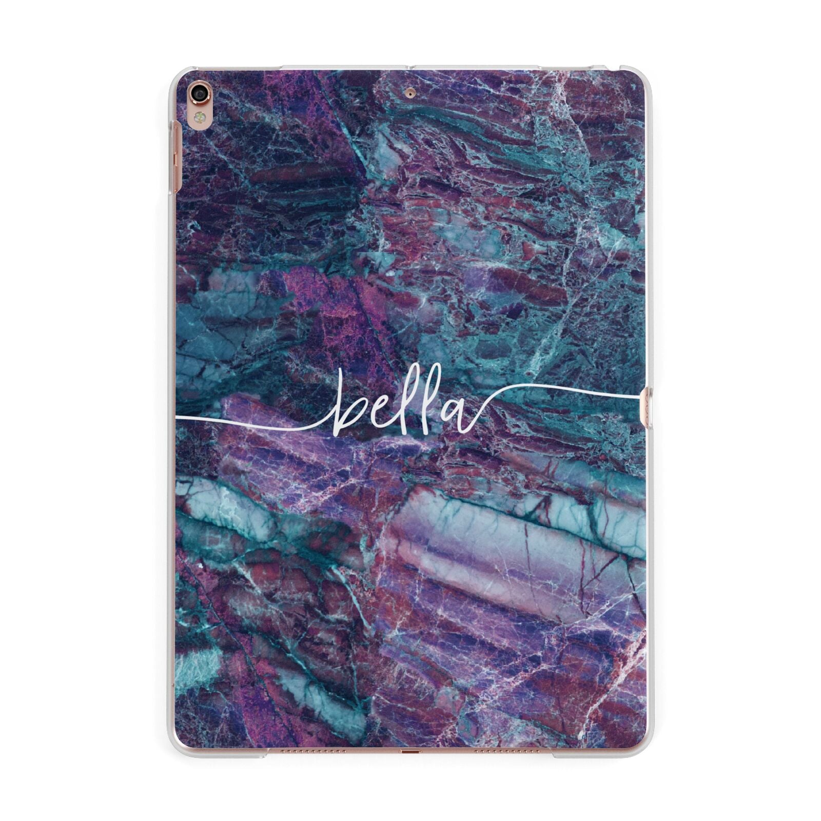 Personalised Green Purple Marble Name Apple iPad Rose Gold Case