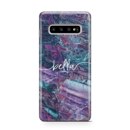 Personalised Green Purple Marble Name Protective Samsung Galaxy Case