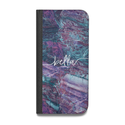 Personalised Green Purple Marble Name Vegan Leather Flip iPhone Case