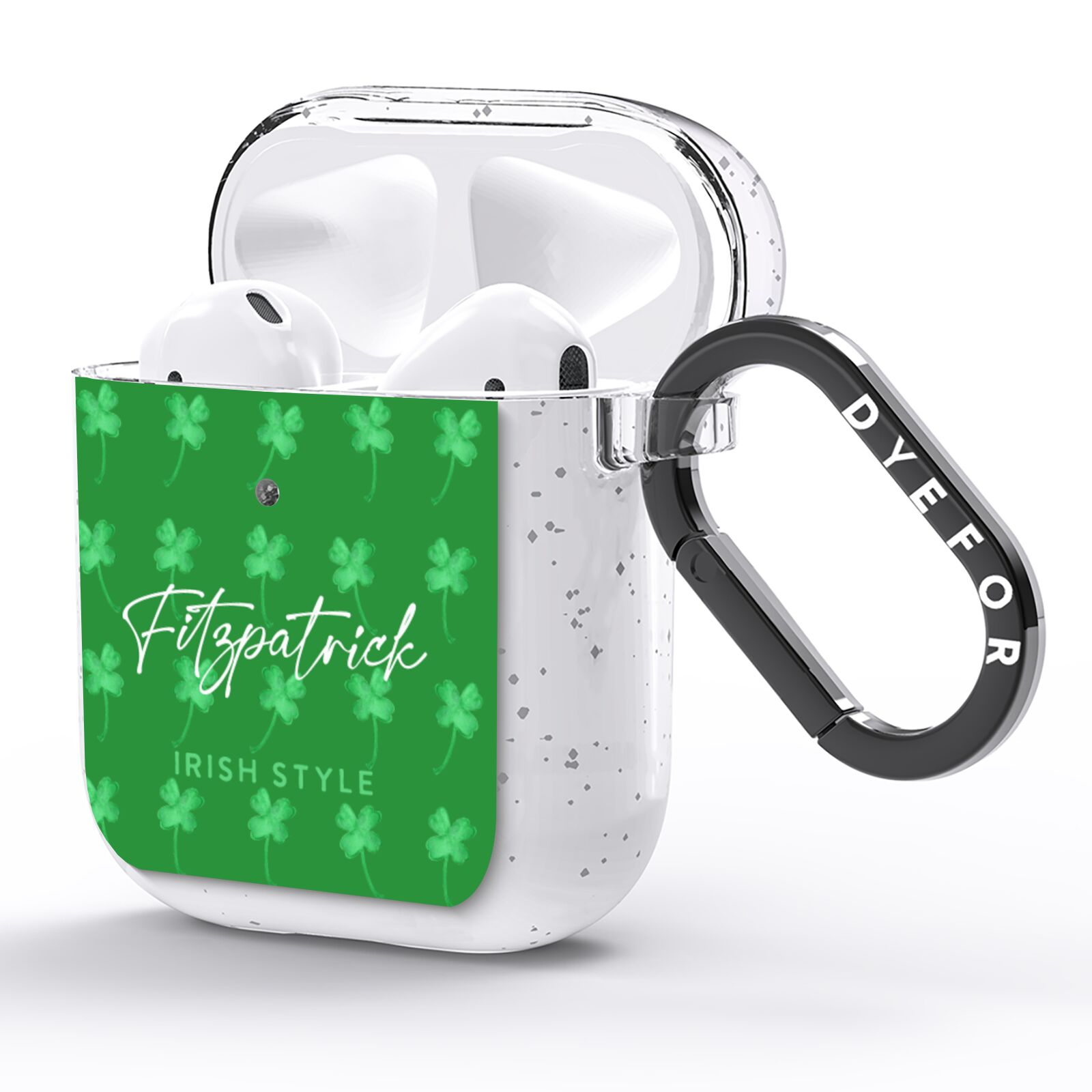 Personalised Green Shamrock AirPods Glitter Case Side Image