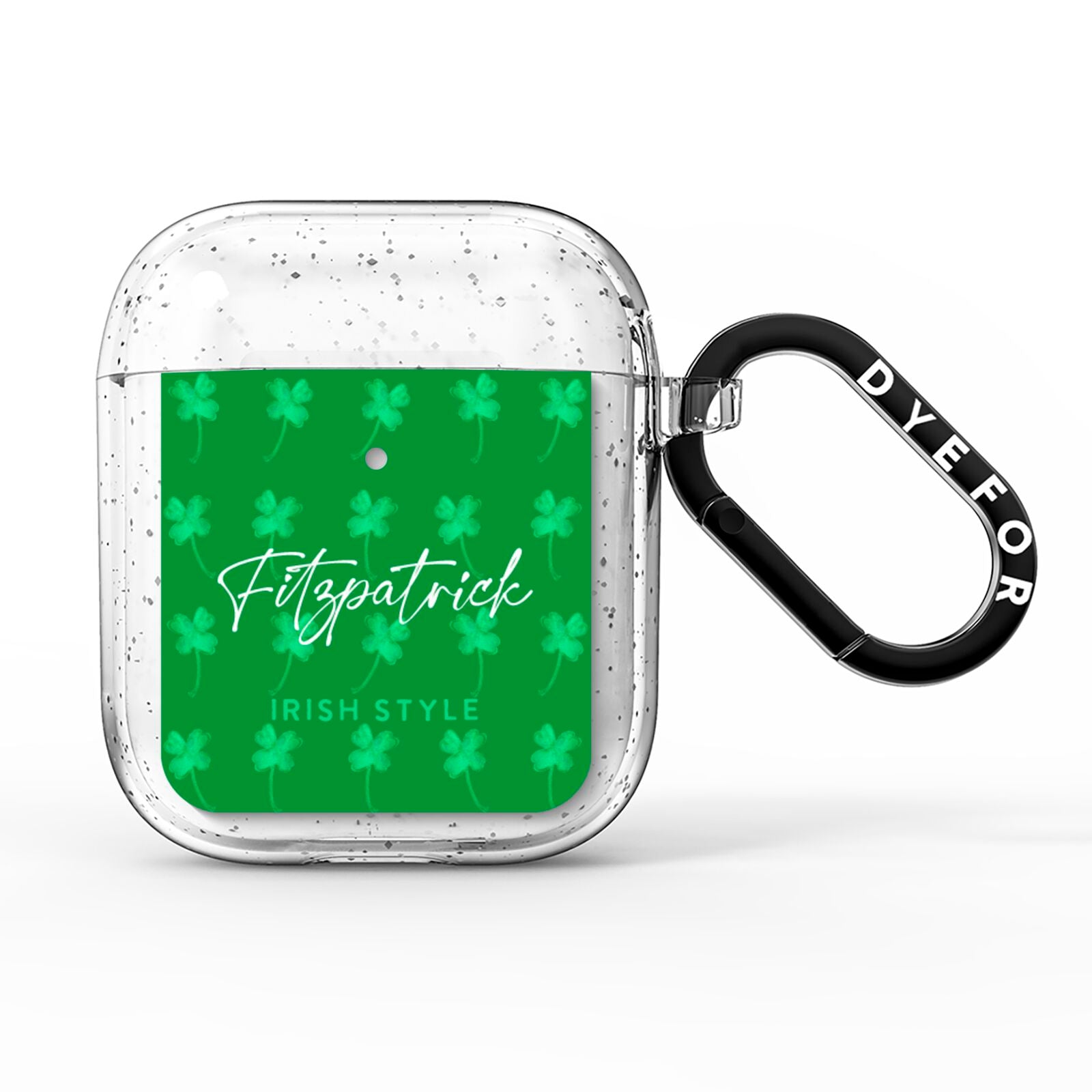 Personalised Green Shamrock AirPods Glitter Case