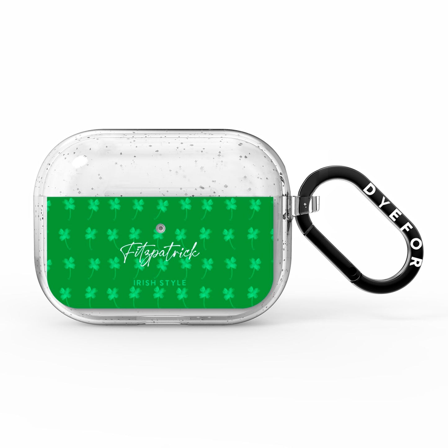 Personalised Green Shamrock AirPods Pro Glitter Case