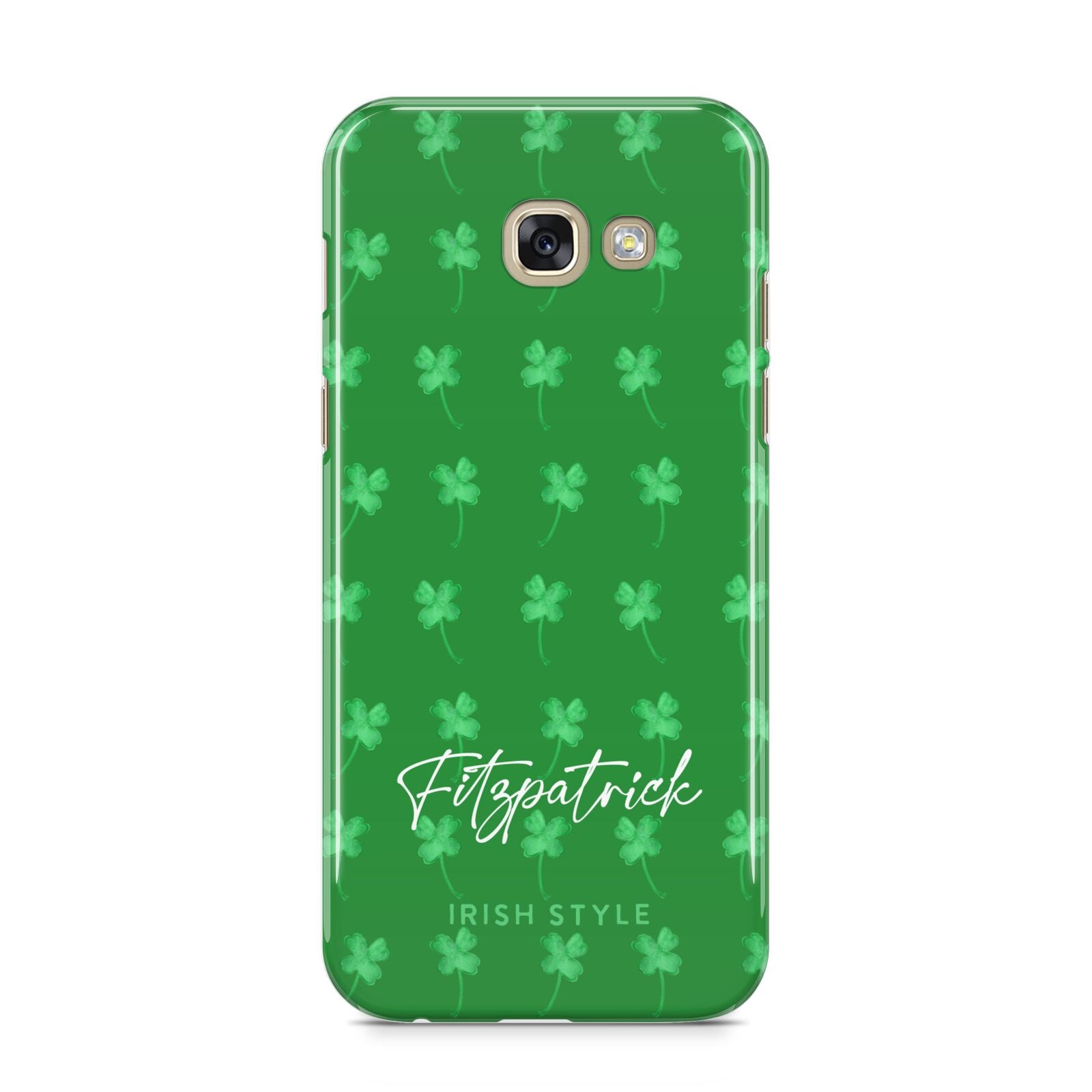 Personalised Green Shamrock Samsung Galaxy A5 2017 Case on gold phone