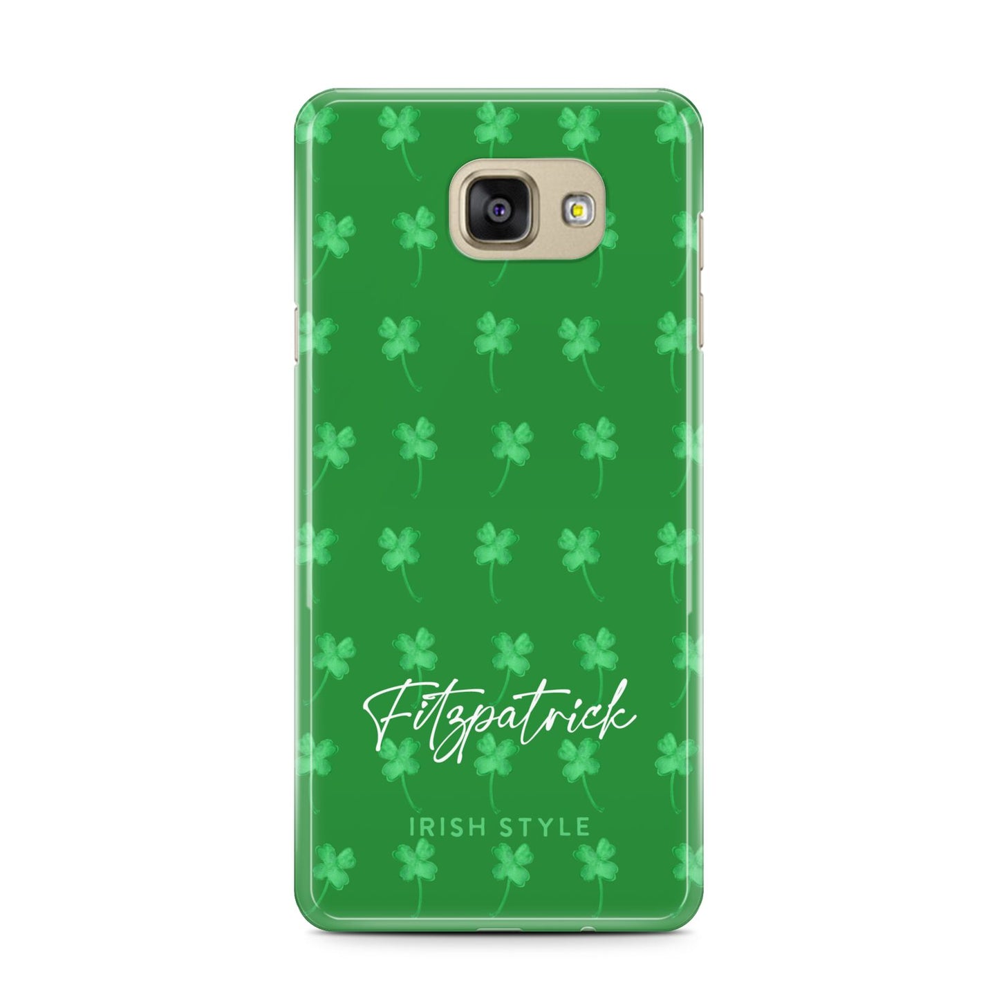 Personalised Green Shamrock Samsung Galaxy A7 2016 Case on gold phone